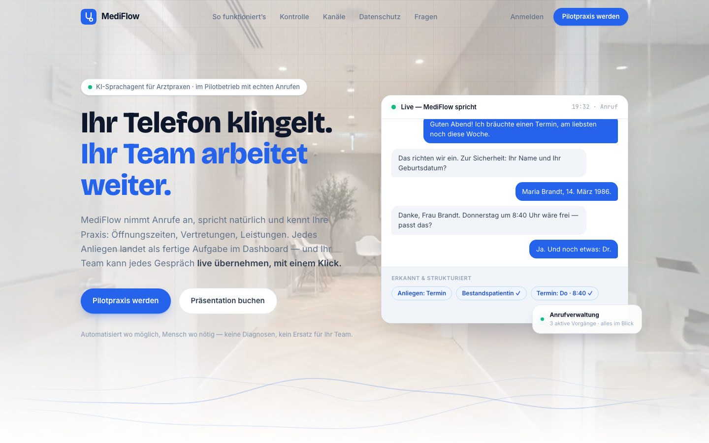 MediFlow-Website — animierte Marketing-Seite
